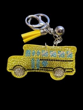 Yellow School Bus Bag Charm Keychain